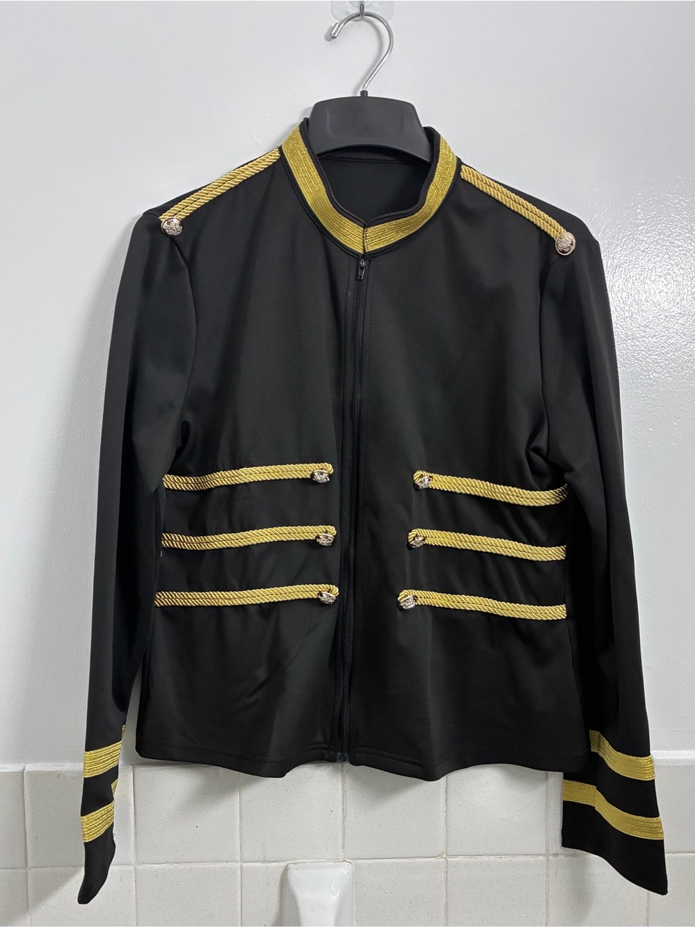SHEIN Black Military-Style Jacket with Gold Trim